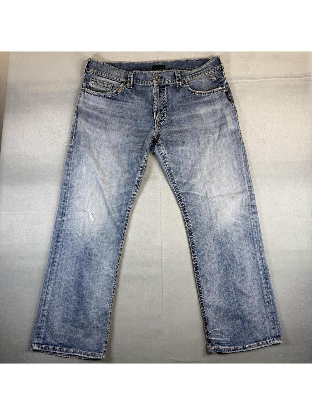 Silver Jeans Zac Fit Jeans Mens 42x34* Blue Relaxed Fit Straight Leg Denim